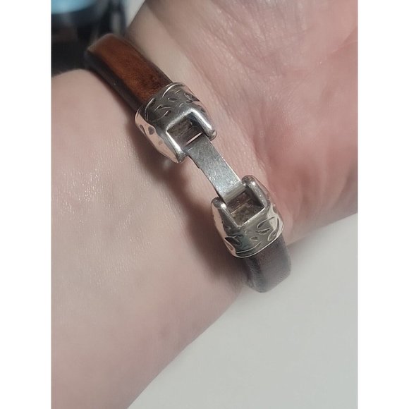 Sterling Silver Lampwork Glass Brown Eyed Susan 925 Leather Hippie Bracelet Gift - Picture 5 of 8